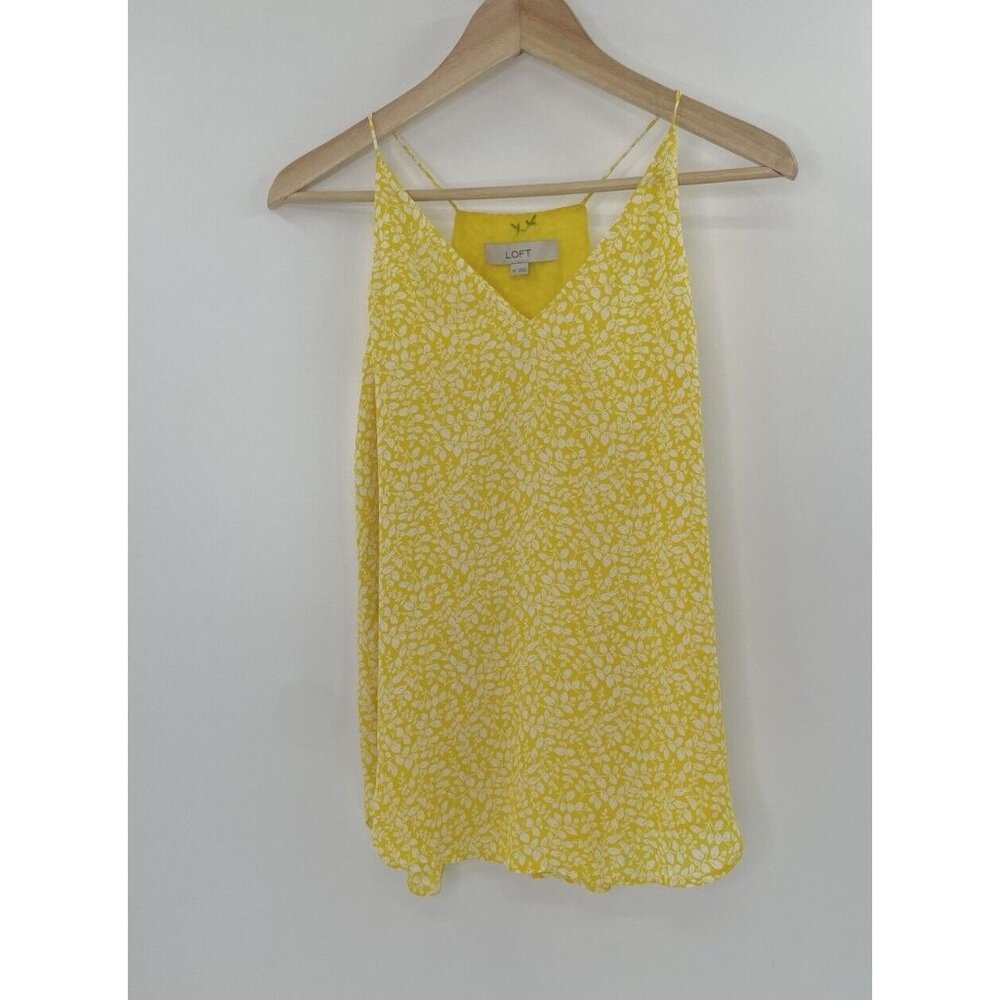NWT LOFT Women’s Yellow Floral Chiffon Strappy Sleeveless Blouse‎ Boho Sz XS